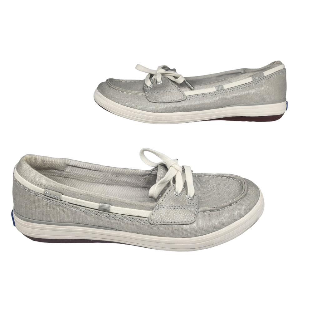 Keds Shoes Womens 6.5 Silver Gray White Comfy Boat Slip Ons Lightweight Tie